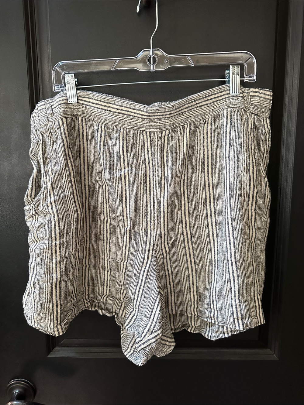 Lane Bryant Neutral Stripe High-Waist Linen-Blend Shorts